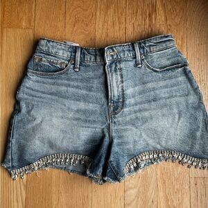 Good American Denim Shorts with Embellished Hem